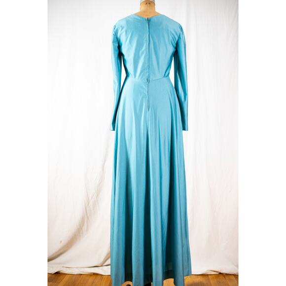 Vintage 70s Aqua Maxi Dress, Eva Gabor by Estevez Formal Evening Gown Retro Med - Picture 7 of 12